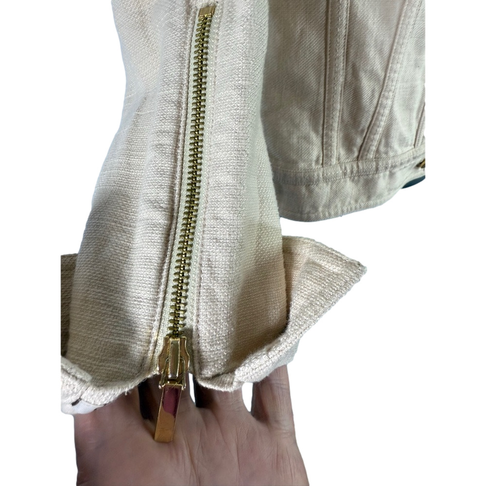 Etcetera Moto Button Down Jacket Size 4 Beige Lin… - image 4